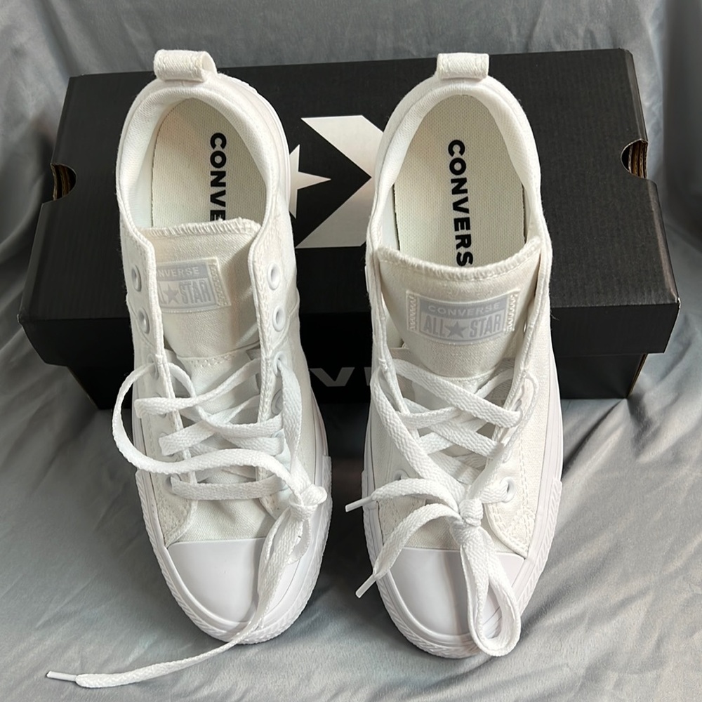 All White Chuck Taylor All Stars, new, size 8
